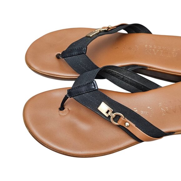 Italian Shoemakers Vale Women's Thong Tan Black Slip On Flip Flop Heel Sandals - Picture 11 of 11